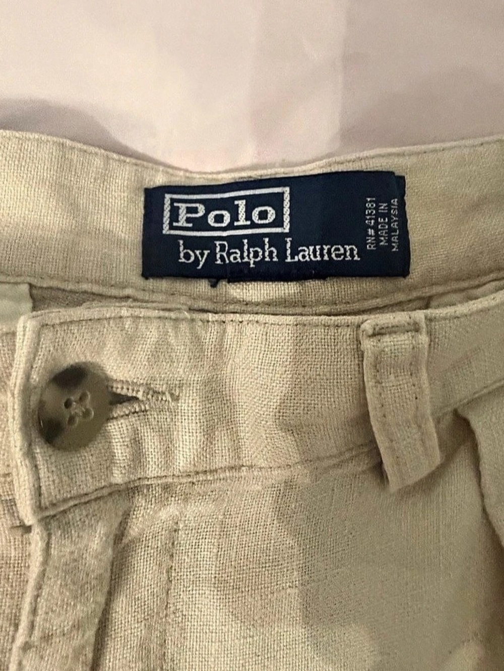 Polo by Ralph Lauren 💯 Linen Pleats Front Short Men 34 Beige